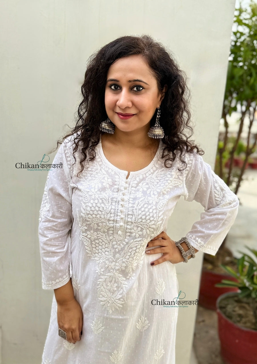 Fiza Cotton Chikankari Kurti - White
