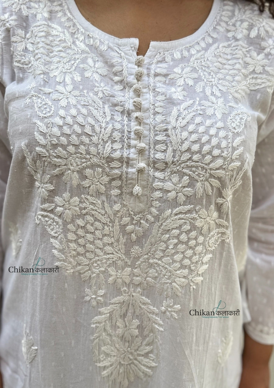 Fiza Cotton Chikankari Kurti - White