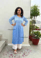 Fiza Cotton Chikankari Kurti - Powder Blue