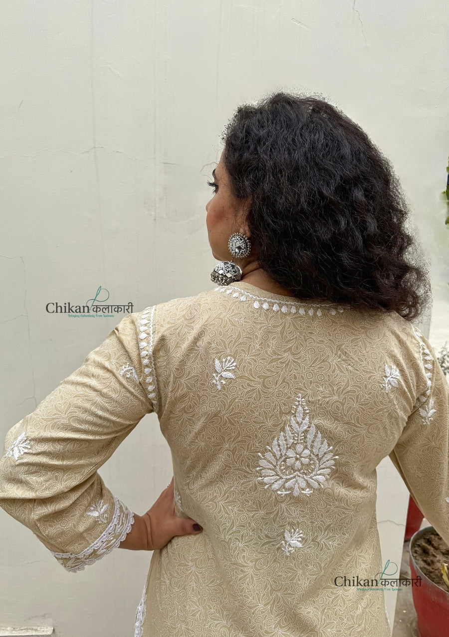 Gauhar Cotton Chikankari kurti - Beige