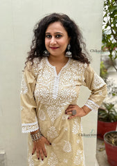 Gauhar Cotton Chikankari kurti - Beige