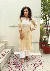 Gauhar Cotton Chikankari kurti - Beige