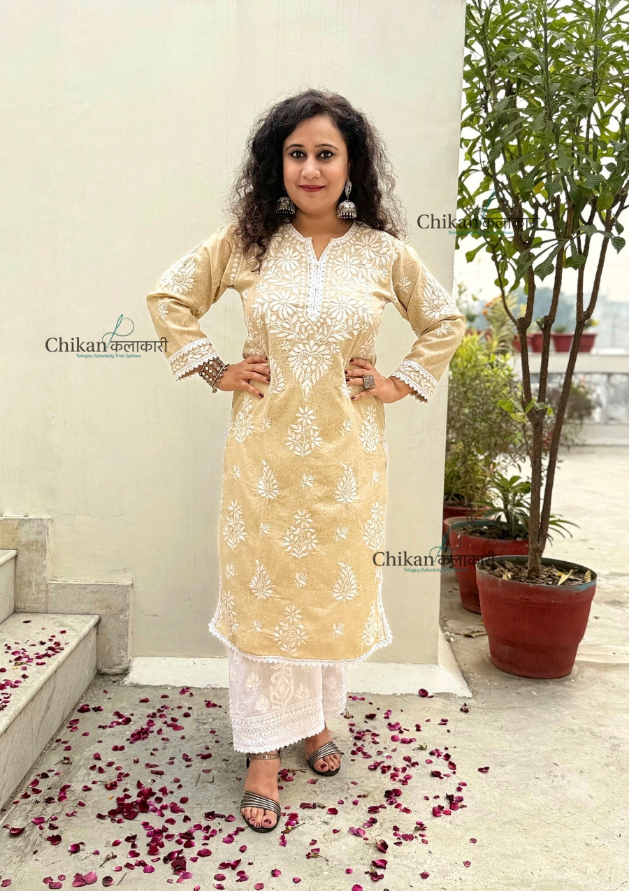 Gauhar Cotton Chikankari kurti - Beige