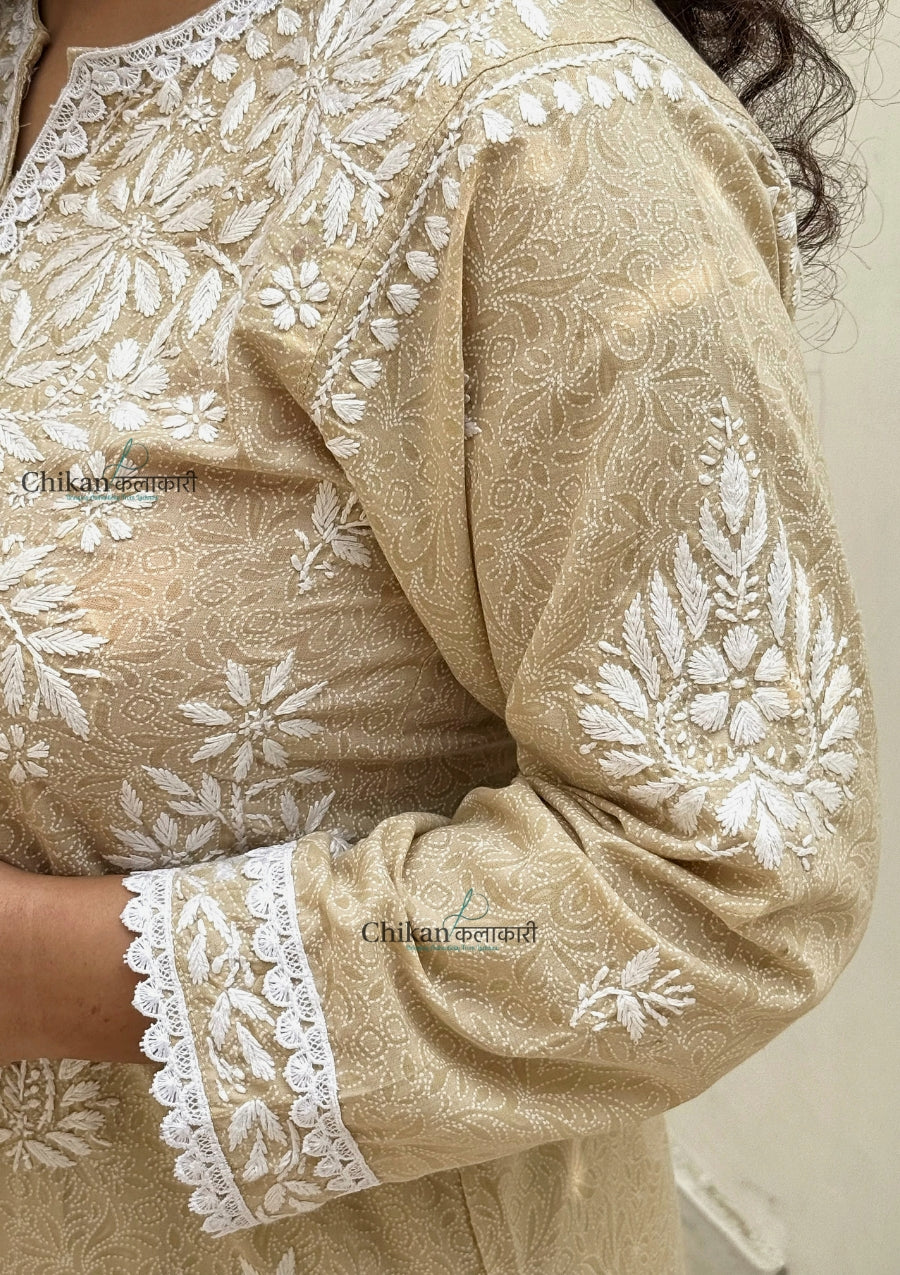 Gauhar Cotton Chikankari kurti - Beige