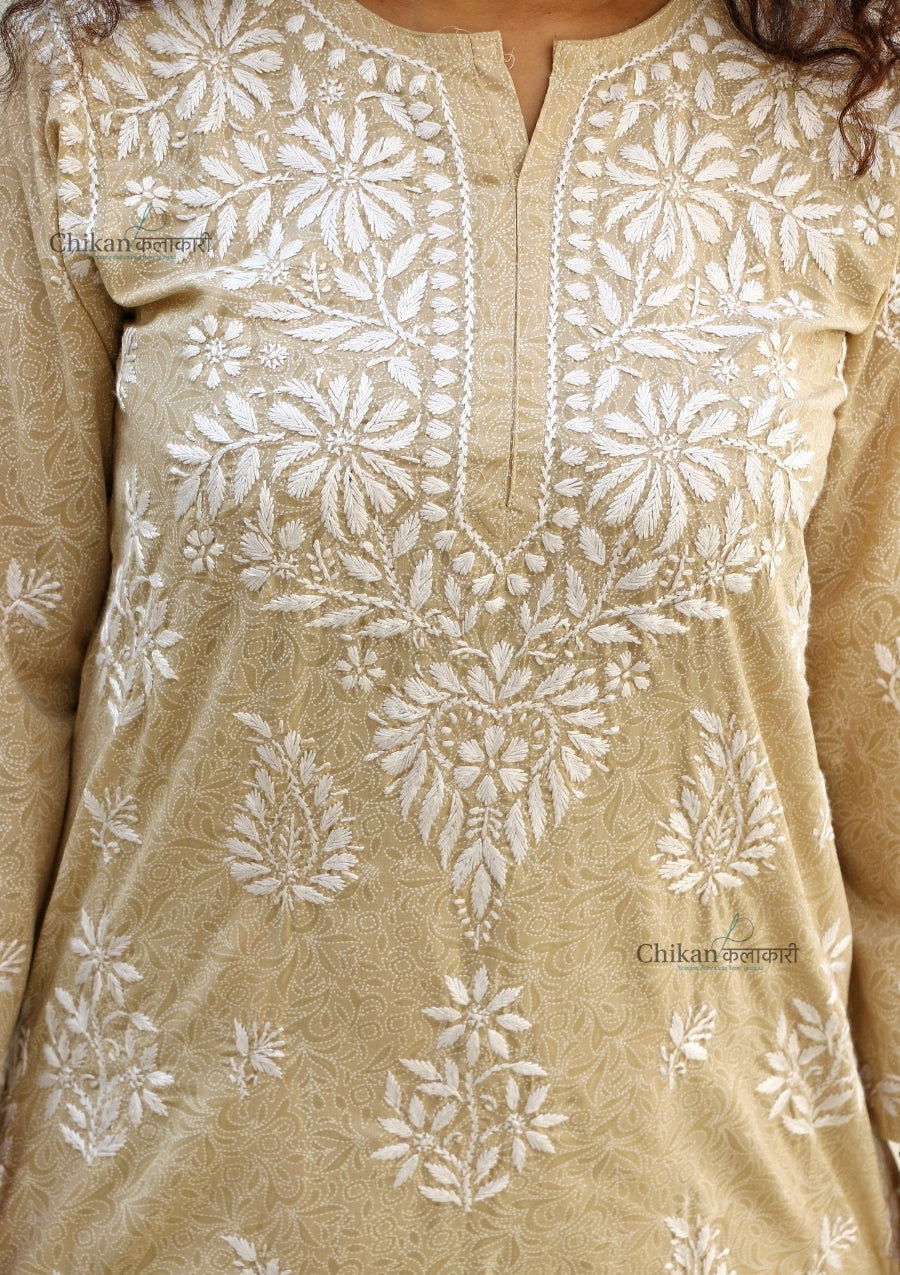 Gauhar Cotton Chikankari kurti - Beige