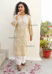 Gauhar Cotton Chikankari kurti - Beige