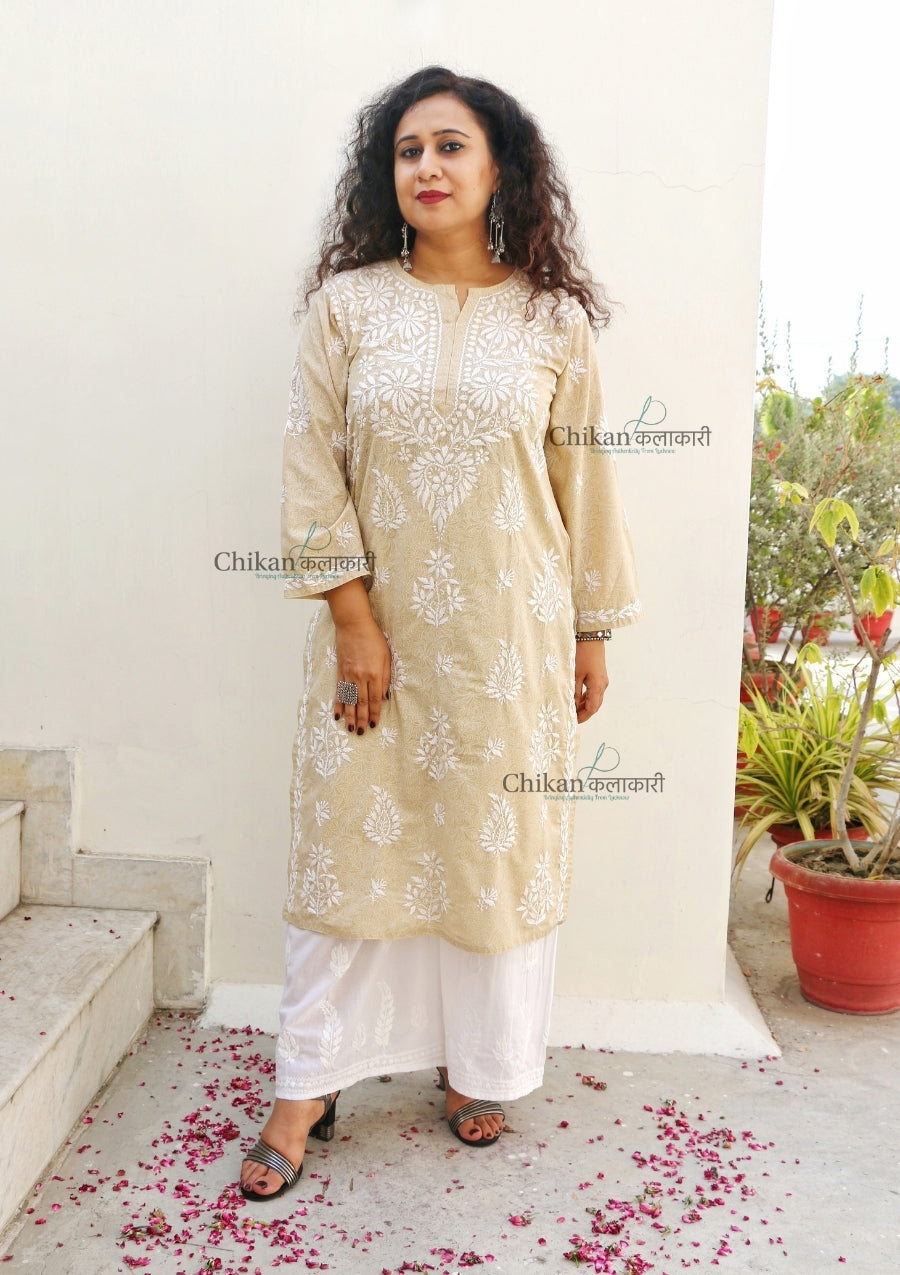 Gauhar Cotton Chikankari kurti - Beige