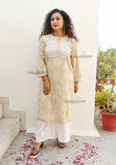 Gauhar Cotton Chikankari kurti - Beige