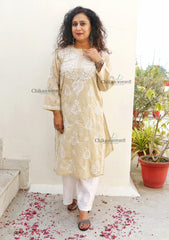 Gauhar Cotton Chikankari kurti - Beige