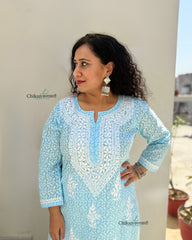 Gauhar Cotton Chikankari kurti - Sky Blue