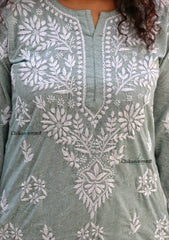 Gauhar Cotton Chikankari kurti - Green