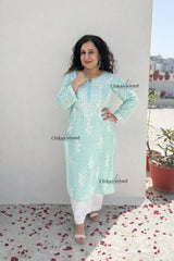 Gauhar Cotton Chikankari kurti - Sea Green