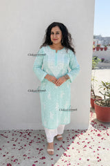 Gauhar Cotton Chikankari kurti - Sea Green
