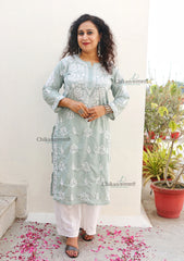 Gauhar Cotton Chikankari kurti - Green