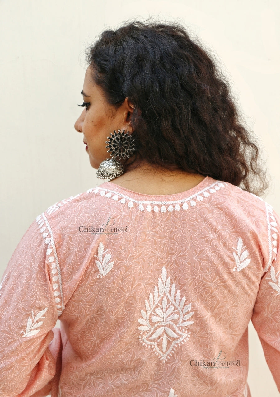 Gauhar Cotton Chikankari kurti - Peach