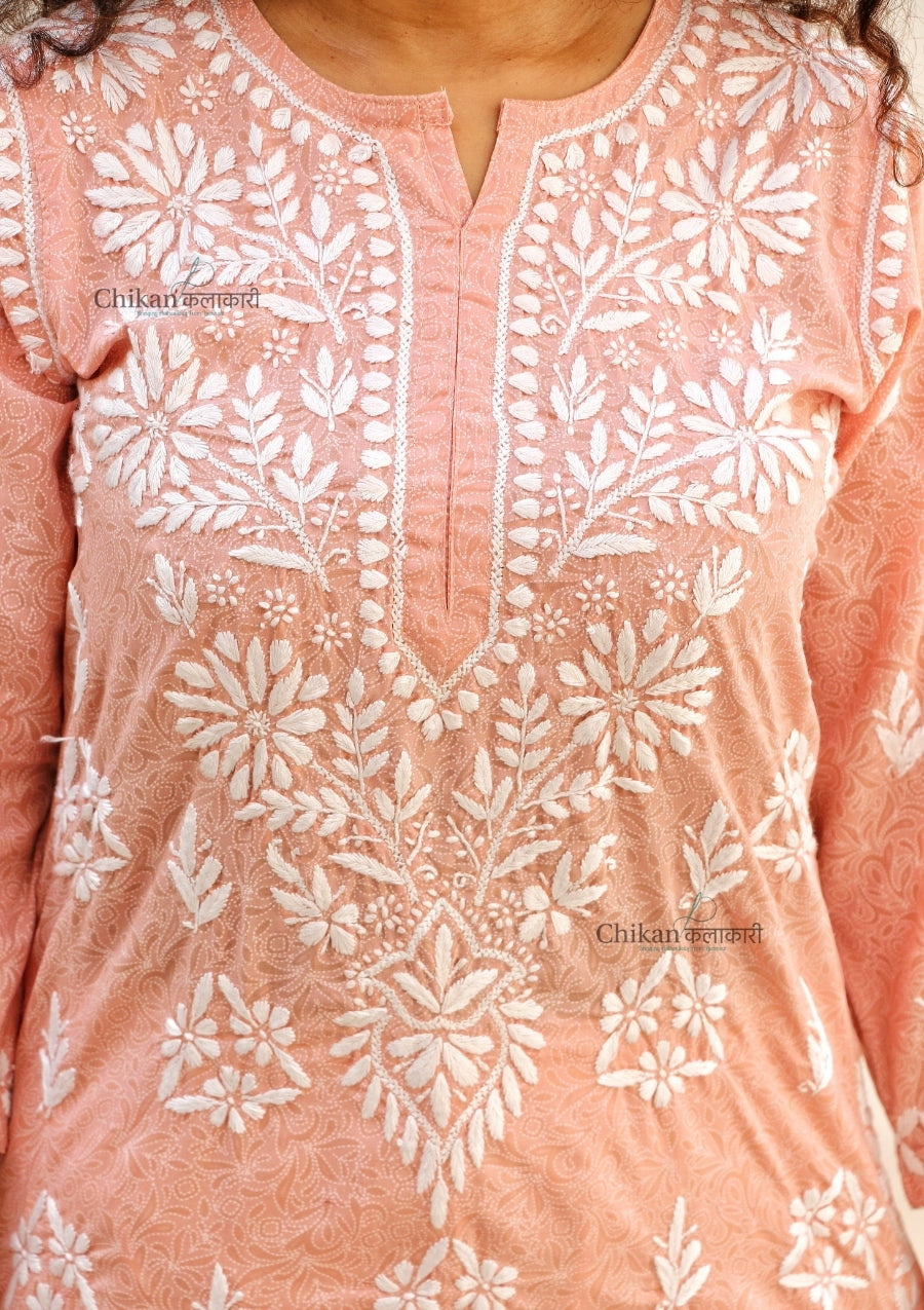 Gauhar Cotton Chikankari kurti - Peach