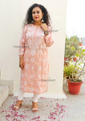 Gauhar Cotton Chikankari kurti - Peach