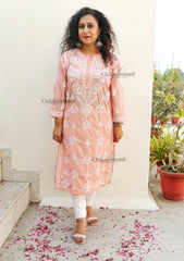 Gauhar Cotton Chikankari kurti - Peach