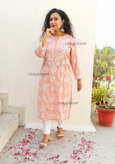 Gauhar Cotton Chikankari kurti - Peach