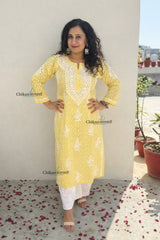 Gauhar Cotton Chikankari kurti - Yellow