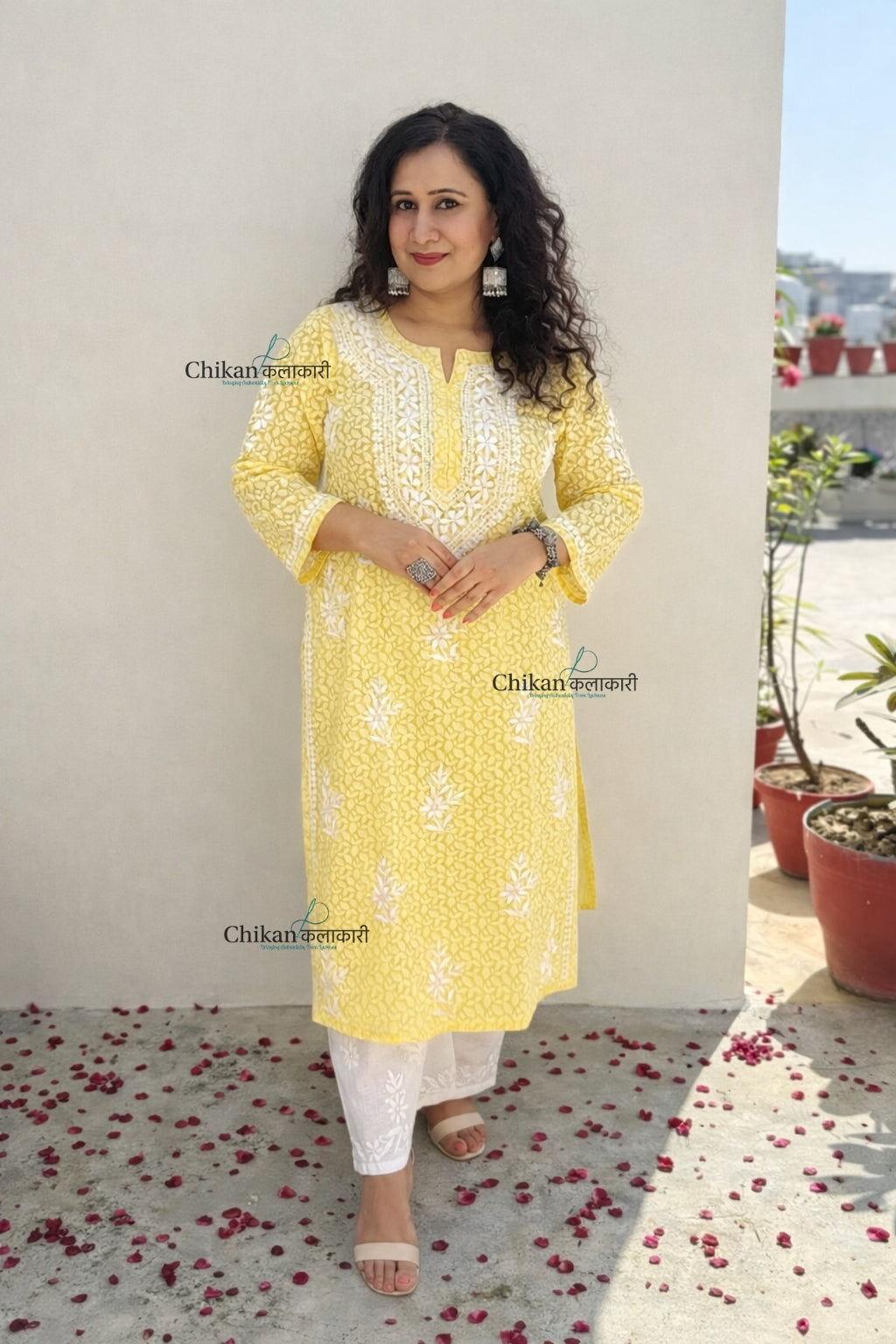 Gauhar Cotton Chikankari kurti - Yellow