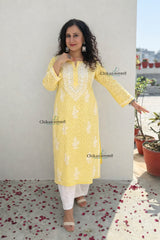 Gauhar Cotton Chikankari kurti - Yellow