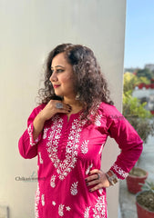 Meera Cotton Chikankari Kurti - Magenta