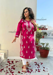 Meera Cotton Chikankari Kurti - Magenta