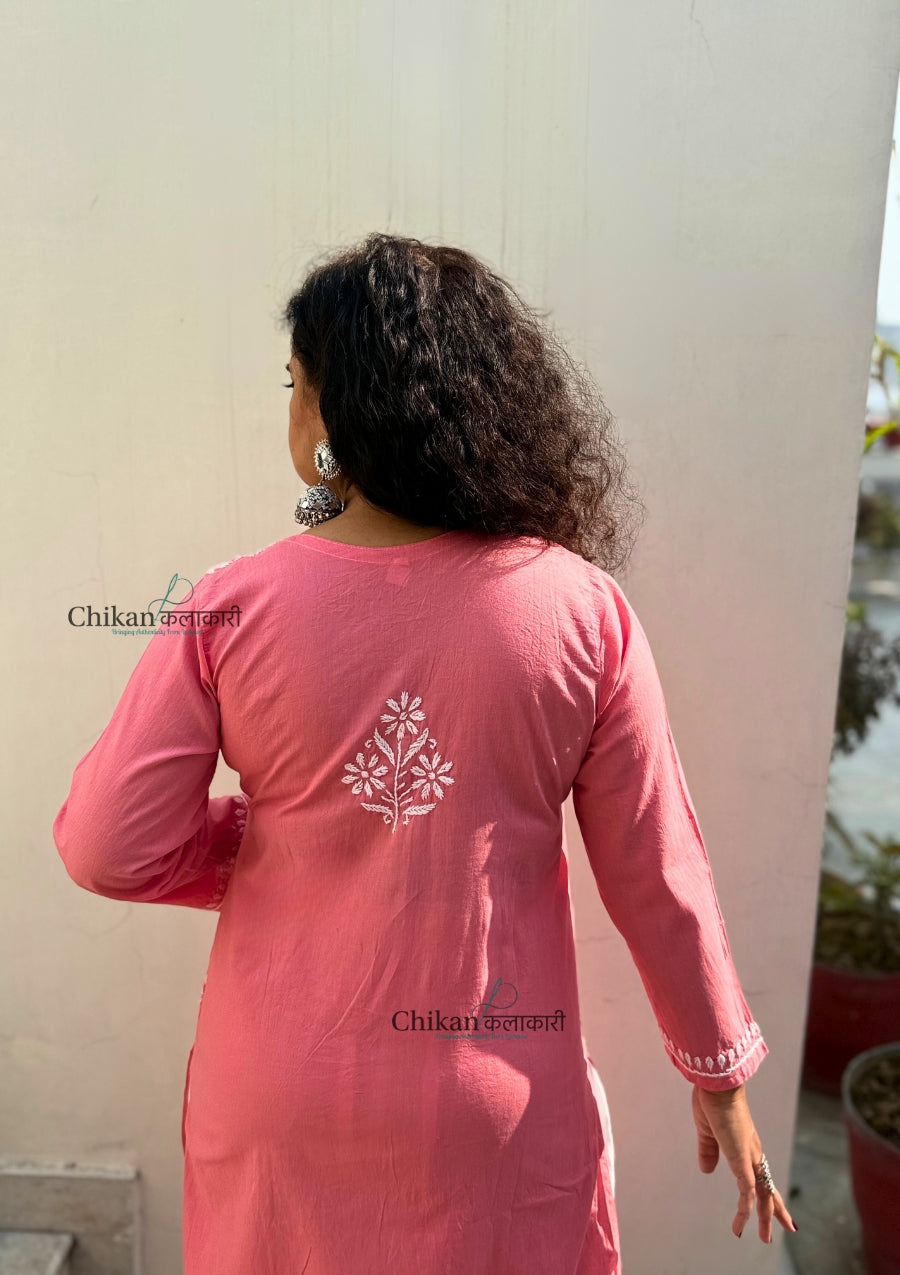 Geet Cotton Chikankari Kurti - Peach