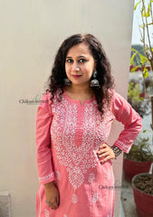 Geet Cotton Chikankari Kurti - Peach