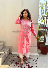 Geet Cotton Chikankari Kurti - Peach