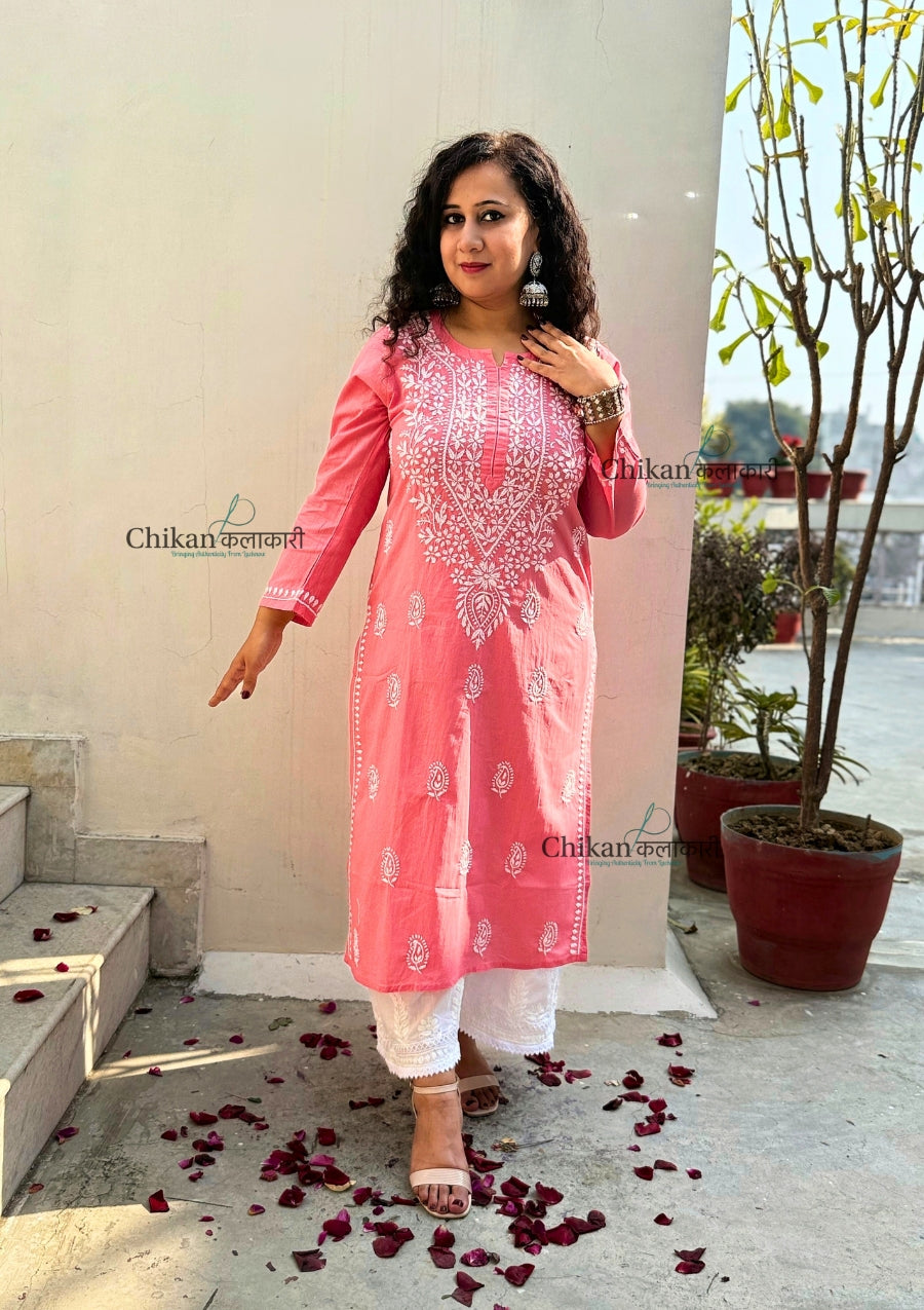 Geet Cotton Chikankari Kurti - Peach