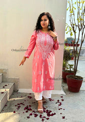 Geet Cotton Chikankari Kurti - Peach