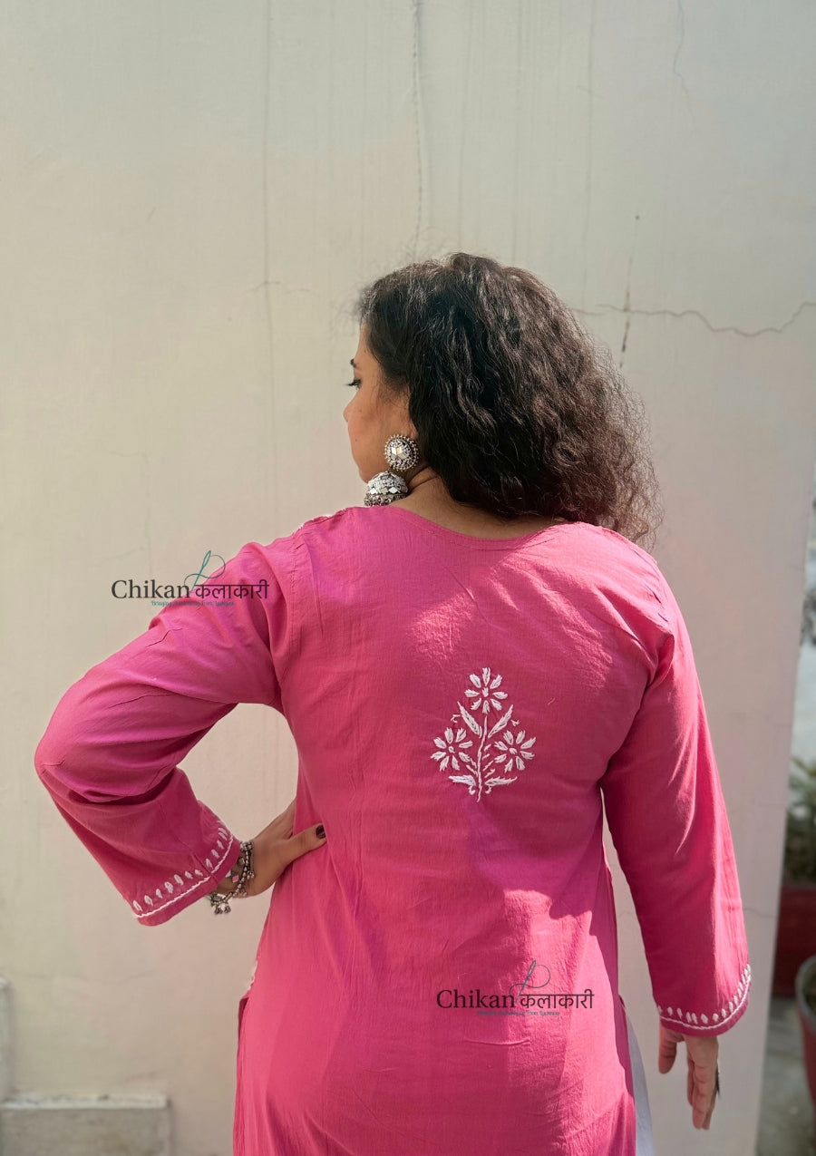 Geet Cotton Chikankari Kurti - Pink