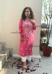 Geet Cotton Chikankari Kurti - Pink