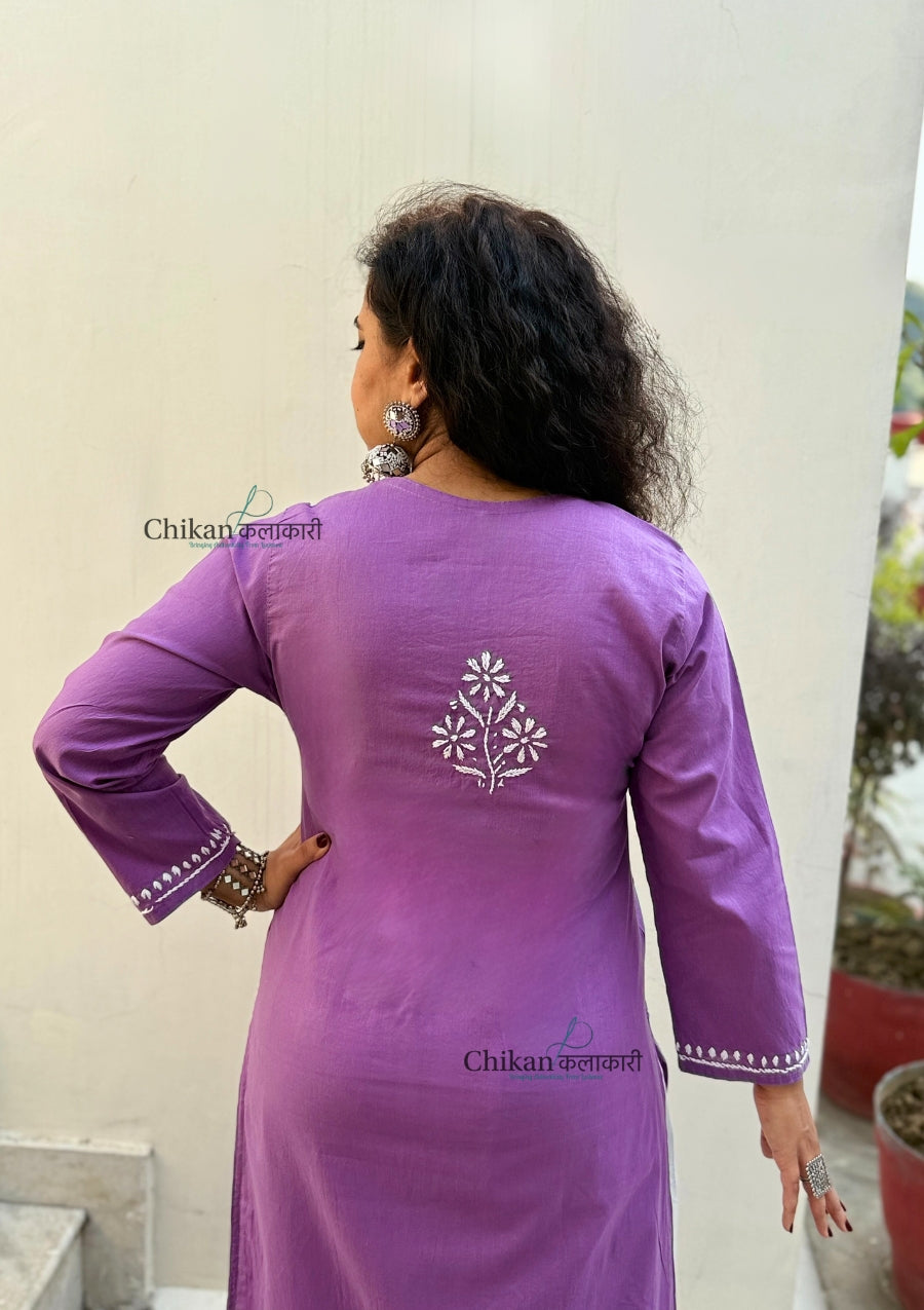 Geet Cotton Chikankari Kurti - Purple