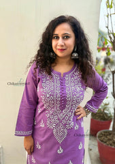 Geet Cotton Chikankari Kurti - Purple