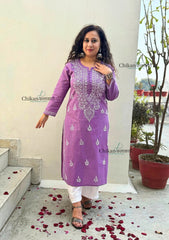 Geet Cotton Chikankari Kurti - Purple