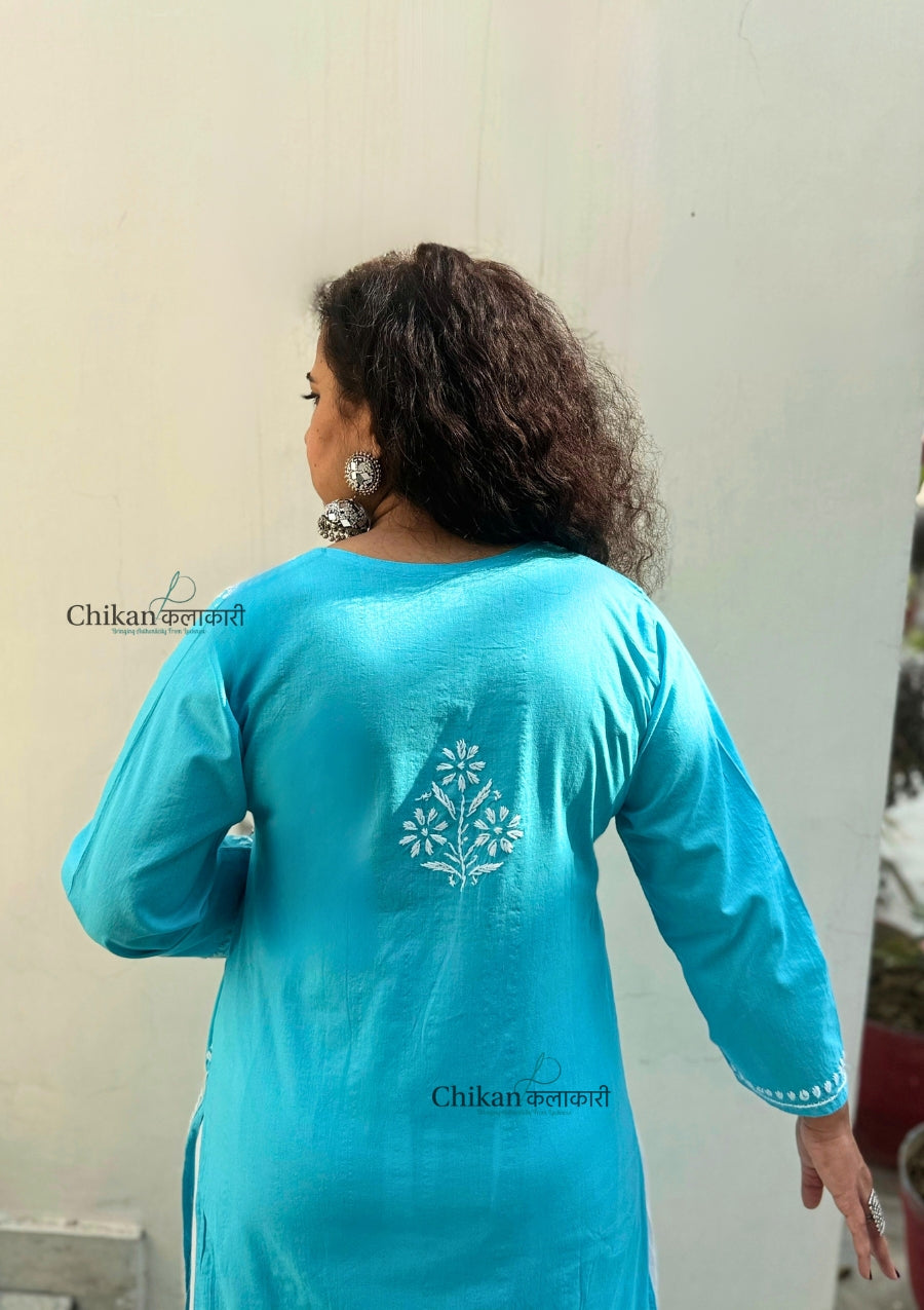 Geet Cotton Chikankari Kurti - Sky Blue