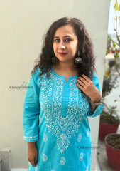 Geet Cotton Chikankari Kurti - Sky Blue