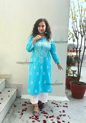 Geet Cotton Chikankari Kurti - Sky Blue