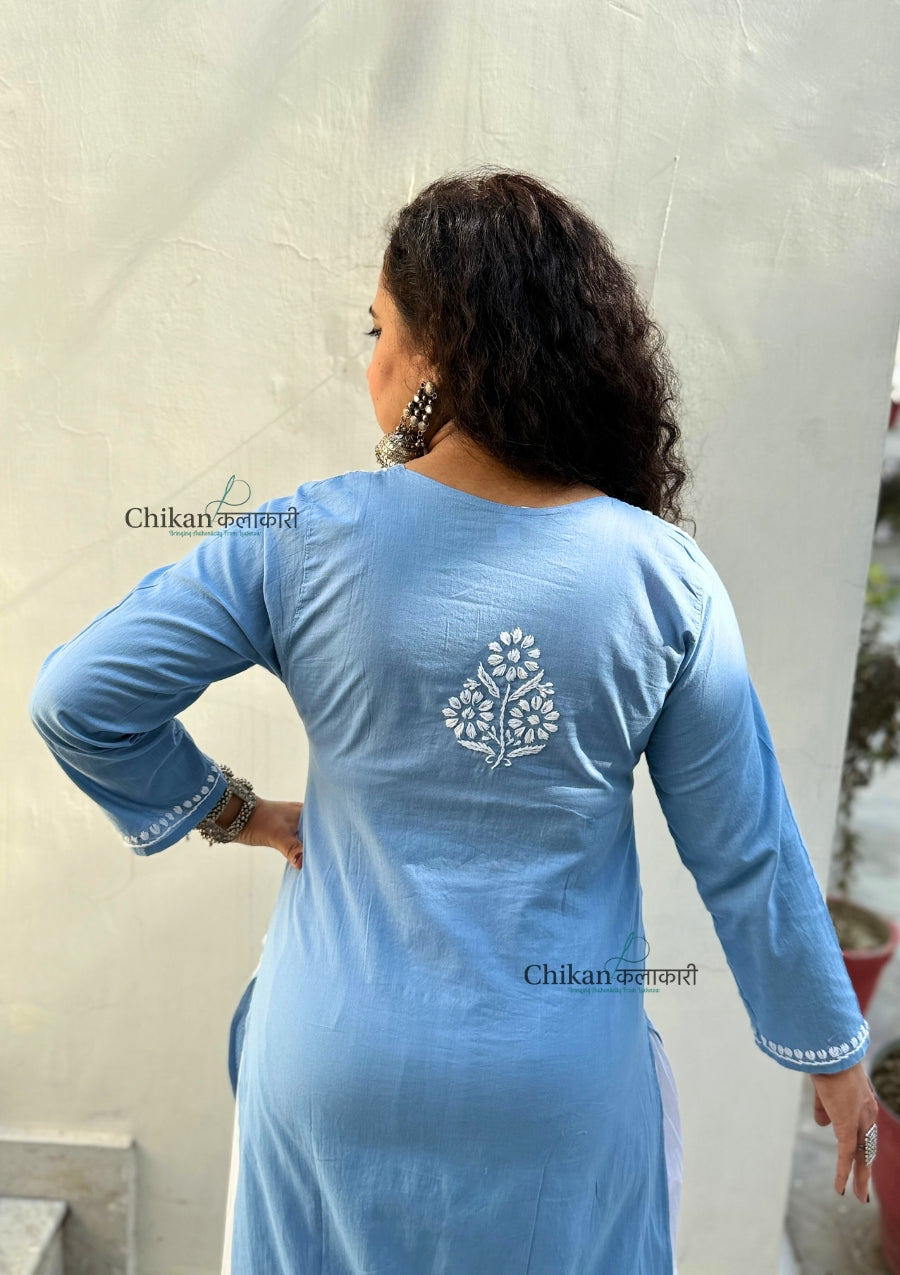 Geet Cotton Chikankari Kurti - Powder Blue