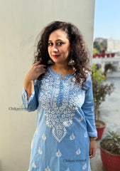 Geet Cotton Chikankari Kurti - Powder Blue