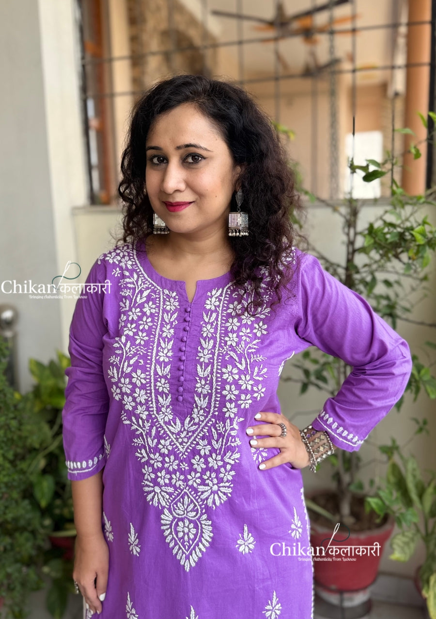 Geet Cotton Chikankari Kurti - Lavender