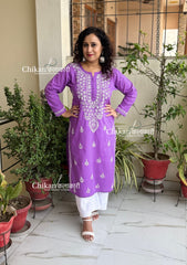 Geet Cotton Chikankari Kurti - Lavender
