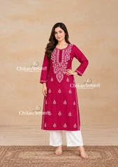 Geet Cotton Chikankari Kurti - Magenta