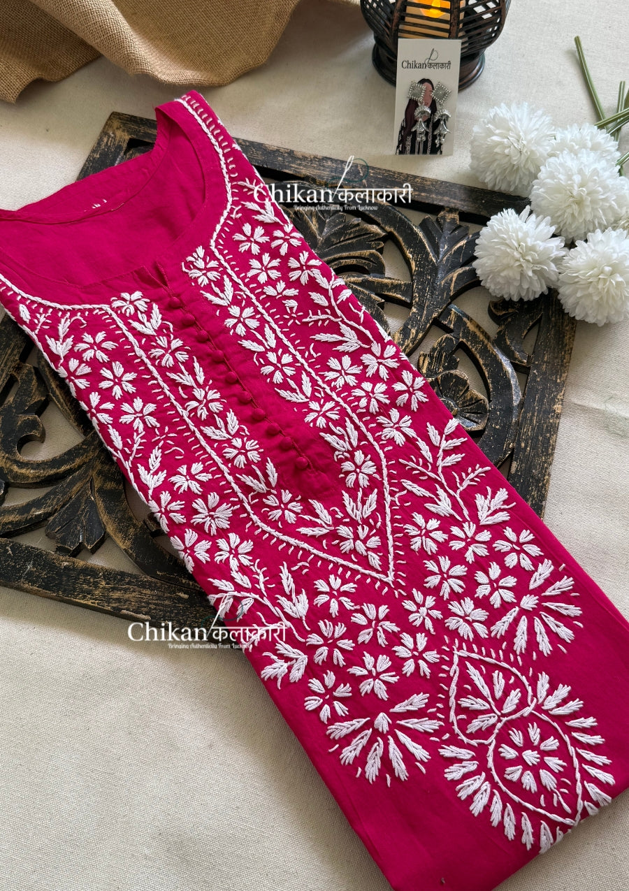 Geet Cotton Chikankari Kurti - Magenta