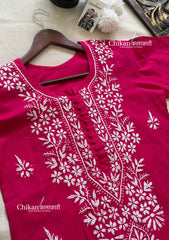 Geet Cotton Chikankari Kurti - Magenta