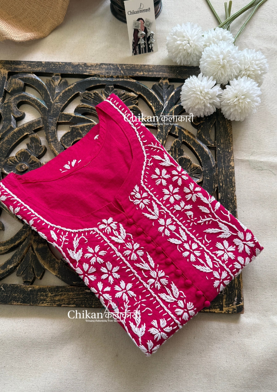 Geet Cotton Chikankari Kurti - Magenta