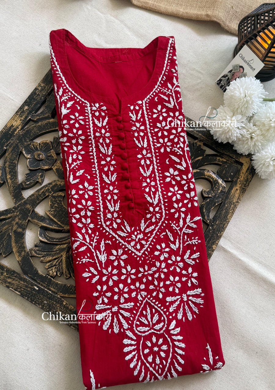 Geet Cotton Chikankari Kurti - Red